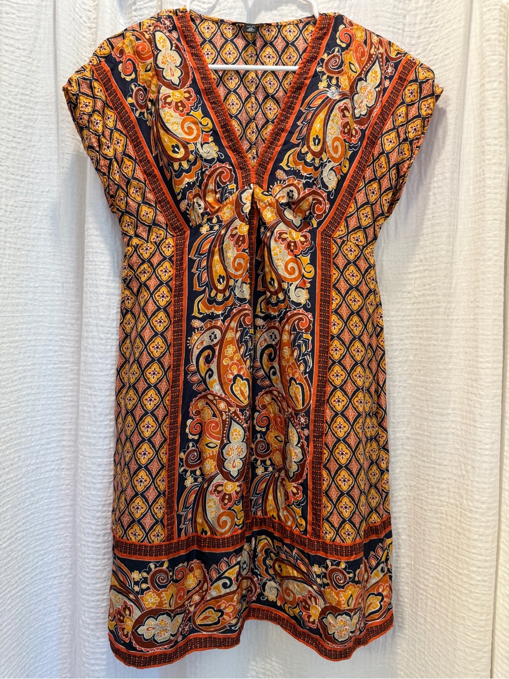 Banana Republic Orange Multi Paisley V-Neck Tunic 100% Silk